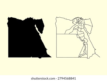 egypt map icon with black silhouette and outline style for travel and geography