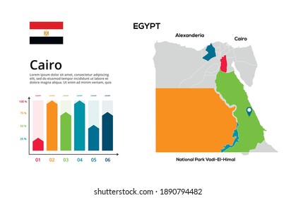 Egypt map. image of a global map in the form of regions of Egypt regions. Country flag. Infographic timeline. Easy to edit