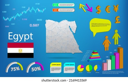 egypt map info graphics - charts, symbols, elements and icons collection. Detailed egypt map with High quality business infographic elements.
