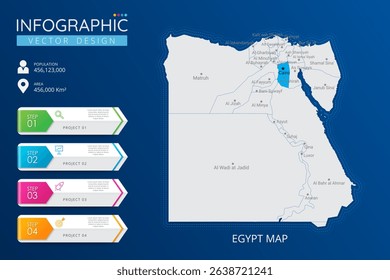 Egypt map with location pointer marks. High detailed country map with division, cities and capital infographic template. Vector illustration EPS10