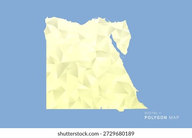 Mapa de Egipto en estilo de Vector de polígono bajo, ilustración de forma geométrica con tonos amarillos suaves sobre fondo azul, silueta limpia para infografía.