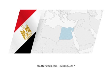 Egypt map in modern style with flag of Egypt on left side. Vector illustration of a map.