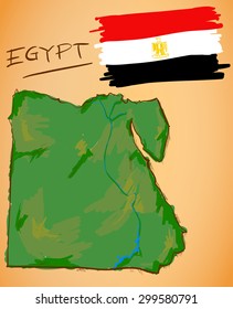 Egypt Map and National Flag Vector