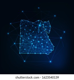 Egypt map outline with stars and lines abstract framework. Communication, connection concept. Modern futuristic low polygonal, wireframe, lines and dots design. Vector illustration.