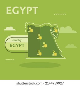 Egypt Map with Outline vector  Design with clouds on green color background