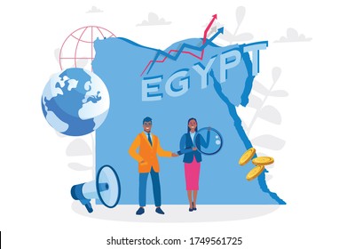 Egypt  map  with people, Welcome to Egypt country, advertising and promo,  Egypt economy. Vector illustration for web banner, infographics, mobile. 