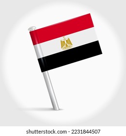 Egypt map pin flag icon. Egyptian pennant map marker on a metal needle. 3D realistic vector illustration.