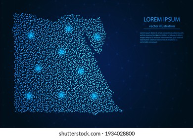 Egypt map from point blue and glowing stars on a dark background. Vector eps 10.