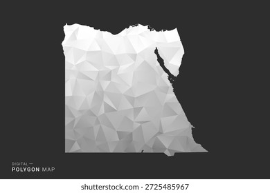 Mapa de Egipto - Ilustración vectorial de estilo polígono en diseño geométrico de bajo poli negro, gris y blanco, silueta mínima, aislado para infografía.