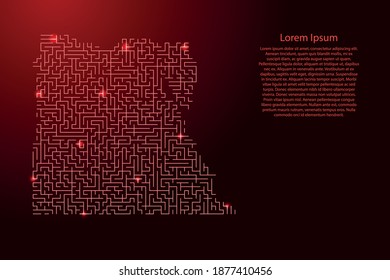 Ägypten Karte aus rotem Muster des Labyrinths und leuchtendes Sternengitter im Weltraum. Vektorgrafik.