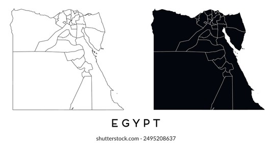 Egipto mapa de regiones distritos Vector negro sobre blanco y contorno