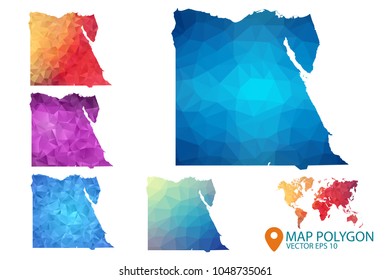 Egypt Map - Set of geometric rumpled triangular low poly style gradient graphic background , Map world polygonal design for your . Vector illustration eps 10.