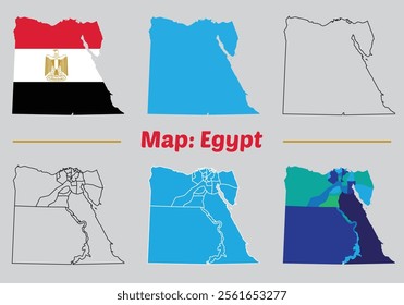 Egypt map set. egypt map - High detailed blue map with counties,regions,states of egypt.