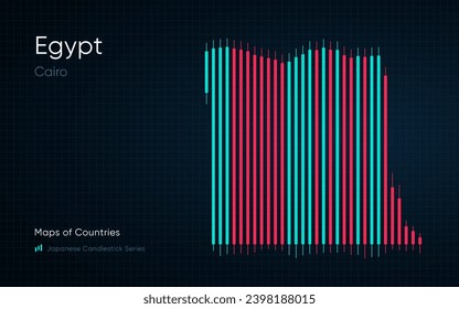 Egypt map is shown in a chart with bars and lines. Cairo. SHOTLISTbanking. Japanese candlestick chart Series	