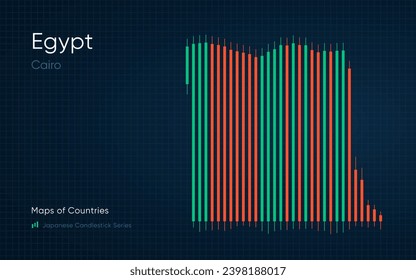 Egypt map is shown in a chart with bars and lines. Cairo. SHOTLISTbanking. Japanese candlestick chart Series	