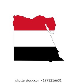 Silueta de mapa de Egipto con bandera sobre fondo blanco