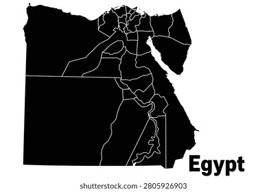 Egypt map silhouette with internal administrative districts in black and white silhouette geography territory egyptian cartography administrative location illustration