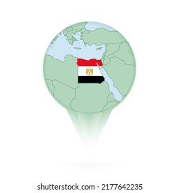 Egypt map, stylish location icon with Egypt map and flag. Green pin icon.