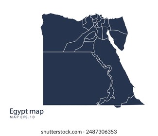Ägypten Karte Vektorgrafik, Abstraktes Design Vektorillustration Eps 10. Marinefarbe. Hoch detailliert auf weißem Hintergrund.