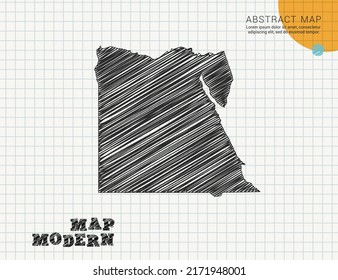 Egypt map of vector black silhouette chaotic hand drawn scribble sketch on grid paper used for notes or decoration.