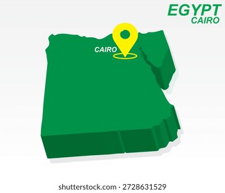 Egito Mapa Vetor, Cairo Capital Marcador na forma de país verde 3D, Egito Infográfico Design, Destino Editável Ponteiro Egito Geografia