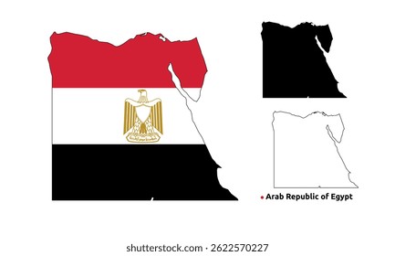 Egypt Map Vector - Country Outline, Flag Inside Map, Blank and Silhouette Version