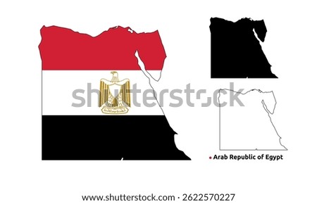 Egypt Map Vector - Country Outline, Flag Inside Map, Blank and Silhouette Version