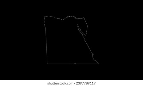 Egypt map vector illustration. Drawing with a white line on a black background.