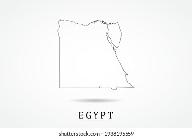Ägypten Karte - Weltkarte - Vektor-Vorlage mit dünner schwarzer Umrisslinie oder skizzierter Grafikskizze und schwarzer Farbe einzeln auf weißem Hintergrund - Vektorgrafikeps10