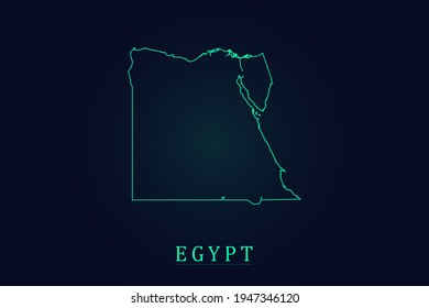 Egypt Map - World Map International vector template with thin green outline or outline graphic sketch style and green color isolated on dark background - Vector illustration eps 10