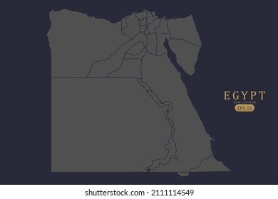 Egypt Map - World Map International vector template with High detailed including grey and black outline color isolated on black background - Vector illustration eps 10