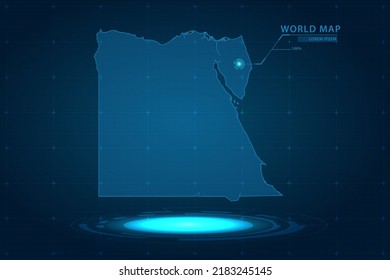 Mapa de Egipto - Mapa Mundial Plantilla vectorial Internacional con Holograma en estilo de perspectiva y HUD, GUI, interfaz de interfaz de usuario aislada en fondo azul para el diseño - Ilustración vectorial eps 10