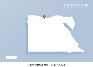 Mapa de Egipto - Mapa mundial de la plantilla vectorial internacional con estilo isométrico que incluye sombra, blanco, color azul aislado en fondo azul para el diseño, infografía - Ilustración vectorial eps 10