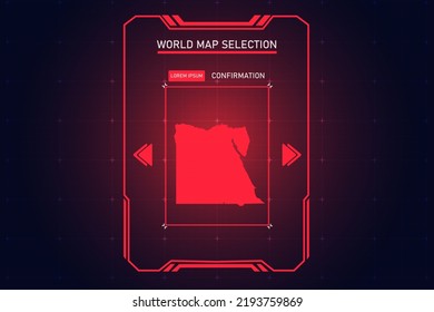 Egypt Map - World Map International vector template with Red Color in perspective style and HUD, GUI, UI interface isolated on black background for design - Vector illustration eps 10