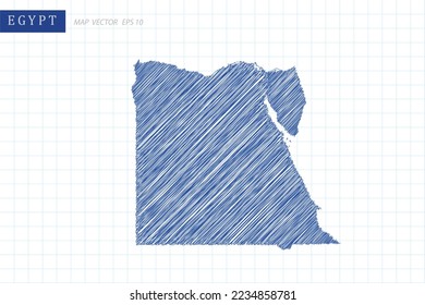 Mapa de Egipto - Mapa Mundial Plantilla vectorial Internacional con esquema azul gráfico y dibujo de lápiz estilo aislado en fondo de cuadrícula blanca para el diseño, sitio web - Ilustraciones vectoriales 10