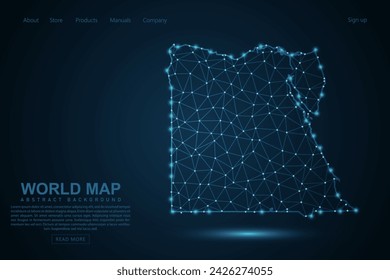 Egypt Map - World Map mash line and point scales on blue technology background. Wire Frame 3D mesh polygonal network line, design sphere, dot and structure - Vector illustration eps 10