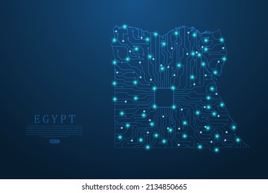 Egypt Map - World map vector template with Abstract futuristic circuit board Illustration or High-tech technology mash line and point scales on dark background - Vector illustration ep 10