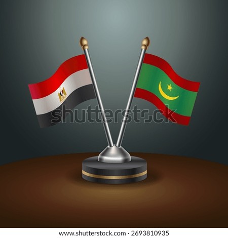 EGYPT and Mauritania table flags relation  with gradient backgrund. Vector Illustration