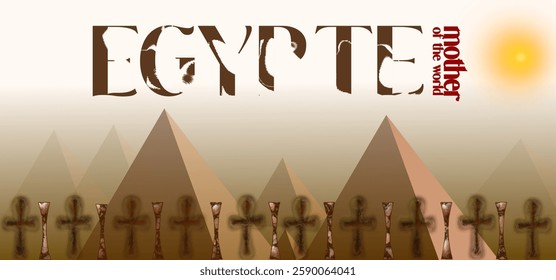 Egypt Mother of the World. Egypt illustration. Pyramid icons in a graphic vector design. Ankh symbols.