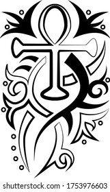 egypt mystic ankh symbol black tattoo vector design art abstract graphic illustration drawing decoration decorative pattern 