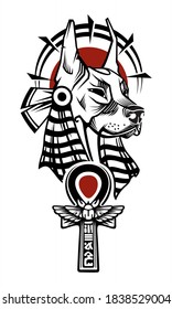 Egypt mythology god of death with arch symbol Anubis tattoo t shirt vector art