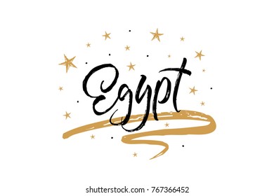 Egypt. Name country word text card, banner script. Beautiful typography inscription greeting calligraphy poster black, gold ribbon, star. Handwritten design modern brush lettering isolated vector