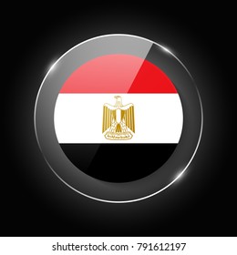 Egypt national flag. Application Language Symbol. Country of manufacture icon. Round glossy isolated vector icon with national flag button on glow background. Symbol of nation for infographics, web.