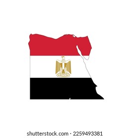 Egypt - national flag in a shape of country map silhouette with thin black outline. Simple flat vector icon.