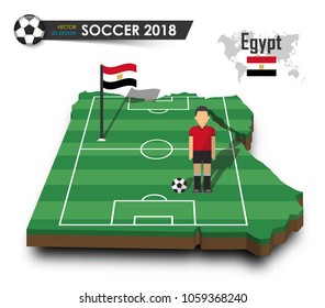 Egypt national soccer team . Football player and flag on 3d design country map . isolated background . Vector for international world championship tournament 2018 concept .