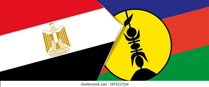 Banderas de Egipto y Nueva Caledonia, dos banderas vectoriales símbolo de relación o enfrentamiento.