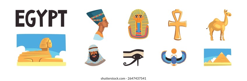 Egypt Object and Symbols of Ancient Egyptian Culture Vector Set