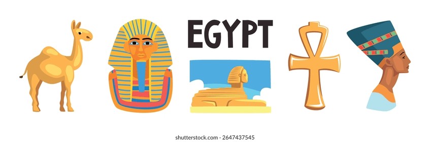 Egypt Object and Symbols of Ancient Egyptian Culture Vector Set