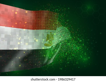 Egipto, sobre la bandera del vector 3d sobre el fondo verde con polígonos y números de datos