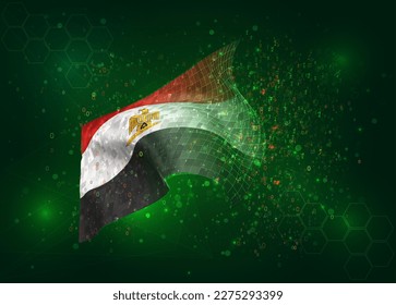 Egipto, sobre la bandera del vector 3d sobre el fondo verde con polígonos y números de datos
